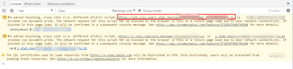 解决Chrome对HTTPS页面的CNZZ 统计代码报错警告
